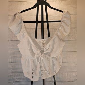 URBAN Romantics Flowy White Eyelet Crop Babydoll Top